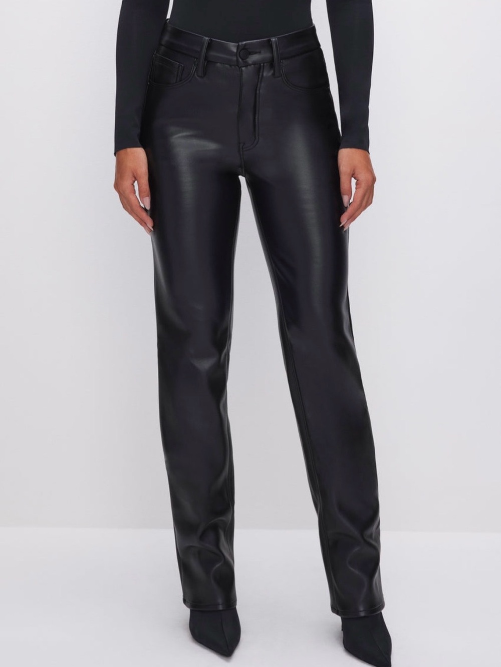 Good American Good Icon Faux Leather Pants Black Size 4
